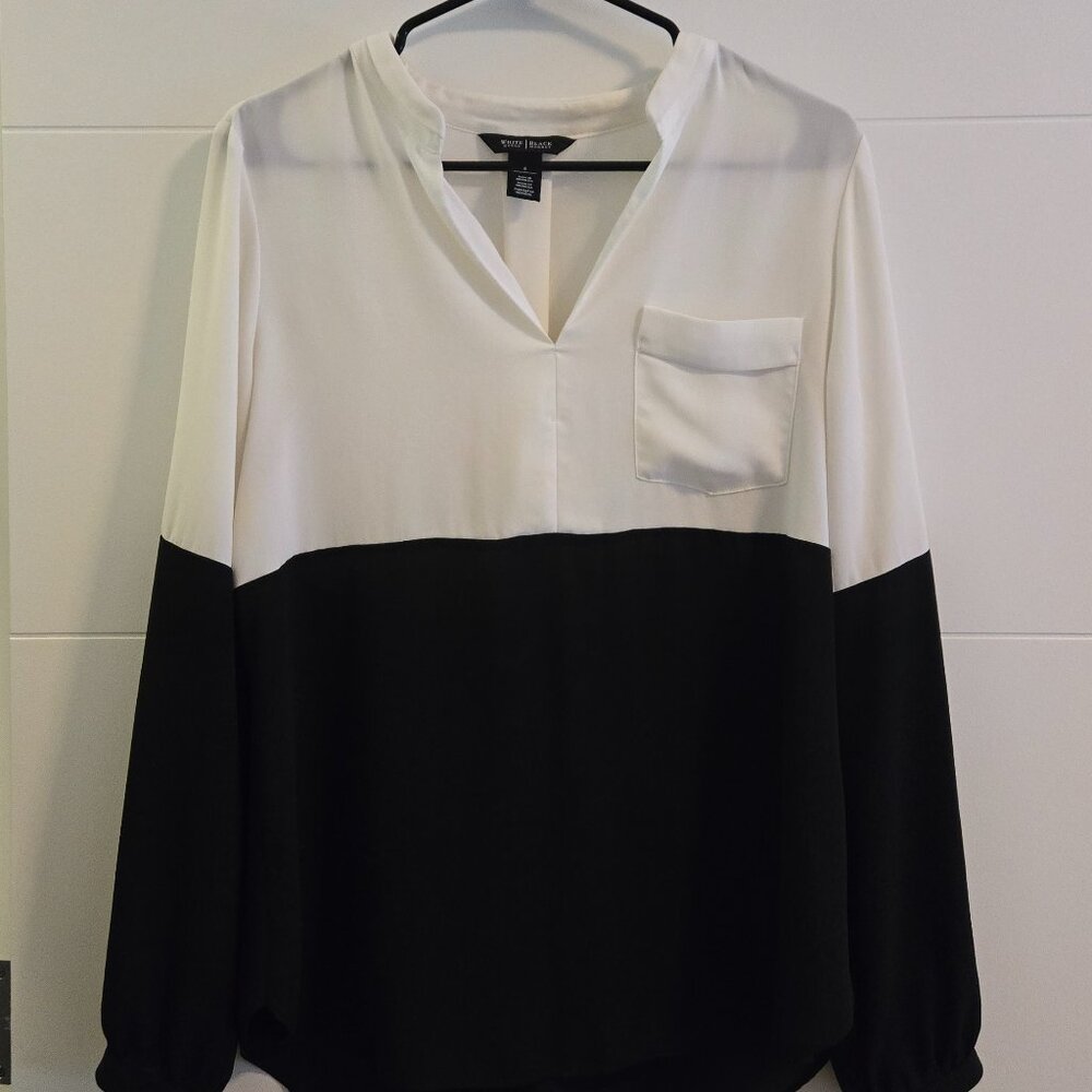 COLOR BLOCK BLOUSE black and white